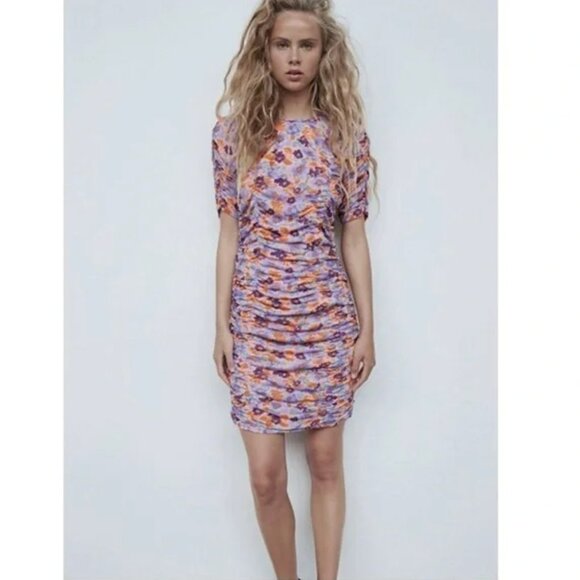 Zara purple print draped dress Size M NEW WITH TAG! - Picture 1 of 10